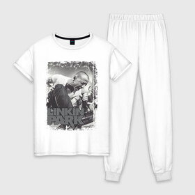 Женская пижама хлопок с принтом Linkin Park в Кировске, 100% хлопок | брюки и футболка прямого кроя, без карманов, на брюках мягкая резинка на поясе и по низу штанин | linkin | park