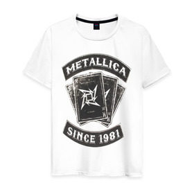 Мужская футболка хлопок с принтом Metallica в Кировске, 100% хлопок | прямой крой, круглый вырез горловины, длина до линии бедер, слегка спущенное плечо. | металлика