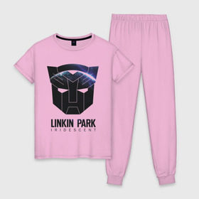 Женская пижама хлопок с принтом Linkin Park в Кировске, 100% хлопок | брюки и футболка прямого кроя, без карманов, на брюках мягкая резинка на поясе и по низу штанин | iridescent | linkin | park | transformers | автоботы | трансформеры