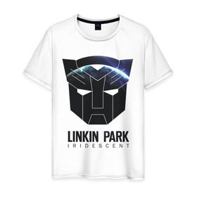 Мужская футболка хлопок с принтом Linkin Park в Кировске, 100% хлопок | прямой крой, круглый вырез горловины, длина до линии бедер, слегка спущенное плечо. | iridescent | linkin | park | transformers | автоботы | трансформеры