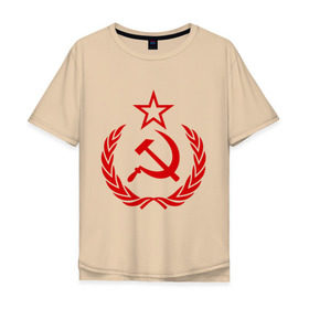 Мужская футболка хлопок Oversize с принтом СССР герб в Кировске, 100% хлопок | свободный крой, круглый ворот, “спинка” длиннее передней части | звезда | молот | ретро | серп | ссср