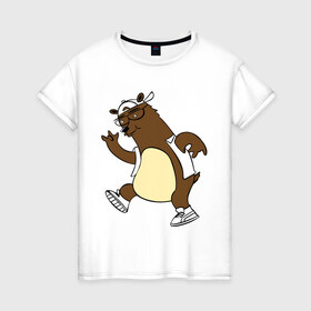 Женская футболка хлопок с принтом Медведь танцует в Кировске, 100% хлопок | прямой крой, круглый вырез горловины, длина до линии бедер, слегка спущенное плечо | медведь | свэг | танец