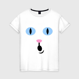 Женская футболка хлопок с принтом Кошечка (удивление) в Кировске, 100% хлопок | прямой крой, круглый вырез горловины, длина до линии бедер, слегка спущенное плечо | глаза | киса | кот | кошечка | кошка | удивление