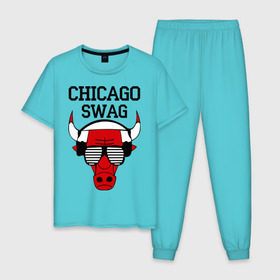 Мужская пижама хлопок с принтом Chicago swag в Кировске, 100% хлопок | брюки и футболка прямого кроя, без карманов, на брюках мягкая резинка на поясе и по низу штанин
 | 