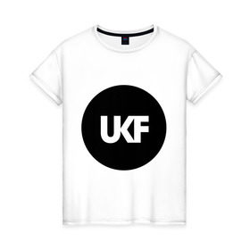 Женская футболка хлопок с принтом UKF Music в Кировске, 100% хлопок | прямой крой, круглый вырез горловины, длина до линии бедер, слегка спущенное плечо | Тематика изображения на принте: music | round | ukf | круг