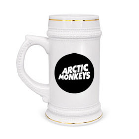 Кружка пивная с принтом Arctic Monkeys Round в Кировске,  керамика (Материал выдерживает высокую температуру, стоит избегать резкого перепада температур) |  объем 630 мл | Тематика изображения на принте: arctic | monkeys | round | круг