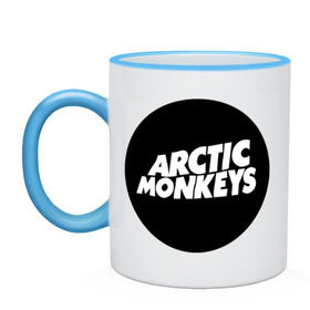 Кружка двухцветная с принтом Arctic Monkeys Round в Кировске, керамика | объем — 330 мл, диаметр — 80 мм. Цветная ручка и кайма сверху, в некоторых цветах — вся внутренняя часть | arctic | monkeys | round | круг