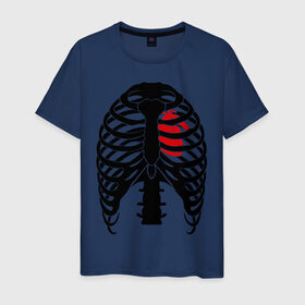 Мужская футболка хлопок с принтом Ребра с сердцем в Кировске, 100% хлопок | прямой крой, круглый вырез горловины, длина до линии бедер, слегка спущенное плечо. | скелет