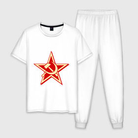 Мужская пижама хлопок с принтом Слава советскому человеку в Кировске, 100% хлопок | брюки и футболка прямого кроя, без карманов, на брюках мягкая резинка на поясе и по низу штанин
 | звезда | красный | молот | патриот | ретро | серп | ссср