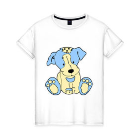 Женская футболка хлопок с принтом Милый пёсик в Кировске, 100% хлопок | прямой крой, круглый вырез горловины, длина до линии бедер, слегка спущенное плечо | заплатка | игрушка | милый | мягкий | пес