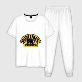 Мужская пижама хлопок с принтом HC Boston Bruins Label в Кировске, 100% хлопок | брюки и футболка прямого кроя, без карманов, на брюках мягкая резинка на поясе и по низу штанин
 | boston | bruins | club | hockey | клуб | хоккей