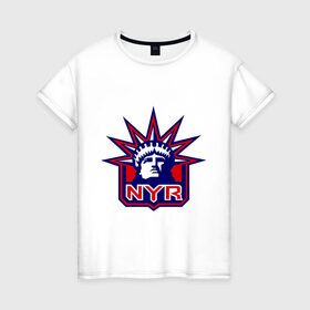 Женская футболка хлопок с принтом HC New York Rangers Emblem в Кировске, 100% хлопок | прямой крой, круглый вырез горловины, длина до линии бедер, слегка спущенное плечо | Тематика изображения на принте: club | hockey | new | nyr | rangers | york | клуб | хоккей