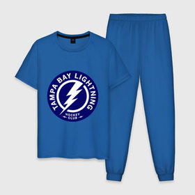 Мужская пижама хлопок с принтом HC Tampa Bay Lightning в Кировске, 100% хлопок | брюки и футболка прямого кроя, без карманов, на брюках мягкая резинка на поясе и по низу штанин
 | bay | club | hockey | lightning | tampa | клуб | хоккей