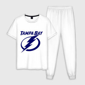 Мужская пижама хлопок с принтом HC Tampa Bay в Кировске, 100% хлопок | брюки и футболка прямого кроя, без карманов, на брюках мягкая резинка на поясе и по низу штанин
 | bay | club | hockey | tampa | клуб | хоккей