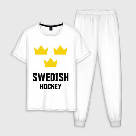 Мужская пижама хлопок с принтом Swedish Hockey в Кировске, 100% хлопок | брюки и футболка прямого кроя, без карманов, на брюках мягкая резинка на поясе и по низу штанин
 | club | hockey | sweden | swedish | клуб | хоккей | шведский | швеция