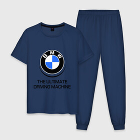 Мужская пижама хлопок с принтом BMW Driving Machine в Кировске, 100% хлопок | брюки и футболка прямого кроя, без карманов, на брюках мягкая резинка на поясе и по низу штанин
 | bmw | driving | machine | ultimate