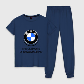 Женская пижама хлопок с принтом BMW Driving Machine в Кировске, 100% хлопок | брюки и футболка прямого кроя, без карманов, на брюках мягкая резинка на поясе и по низу штанин | bmw | driving | machine | ultimate