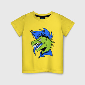 Детская футболка хлопок с принтом Динозавр панк в Кировске, 100% хлопок | круглый вырез горловины, полуприлегающий силуэт, длина до линии бедер | динозавр | ирокез | неформал | панк | раптор