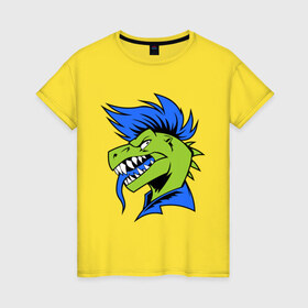 Женская футболка хлопок с принтом Динозавр панк в Кировске, 100% хлопок | прямой крой, круглый вырез горловины, длина до линии бедер, слегка спущенное плечо | динозавр | ирокез | неформал | панк | раптор