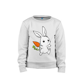 Детский свитшот хлопок с принтом Зайка с морковкой в Кировске, 100% хлопок | круглый вырез горловины, эластичные манжеты, пояс и воротник | Тематика изображения на принте: белый | зайка | заяц | кролик | милый | морковь