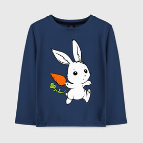 Детский лонгслив хлопок с принтом Зайка с морковкой в Кировске, 100% хлопок | круглый вырез горловины, полуприлегающий силуэт, длина до линии бедер | белый | зайка | заяц | кролик | милый | морковь
