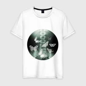 Мужская футболка хлопок с принтом Рентген бабочки в Кировске, 100% хлопок | прямой крой, круглый вырез горловины, длина до линии бедер, слегка спущенное плечо. | в животе | снимок