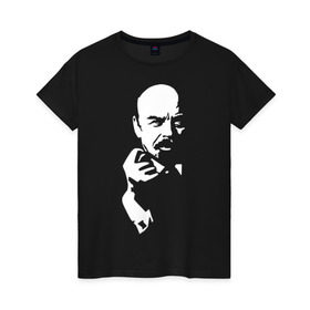 Женская футболка хлопок с принтом Ленин в Кировске, 100% хлопок | прямой крой, круглый вырез горловины, длина до линии бедер, слегка спущенное плечо | большевик | дуля | ильич | коммунизм | ленин | ретро | ссср | фига | шиш