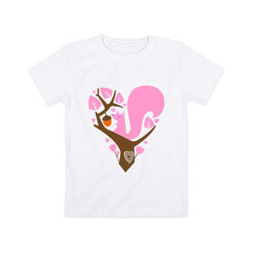 Детская футболка хлопок с принтом Белочка в Кировске, 100% хлопок | круглый вырез горловины, полуприлегающий силуэт, длина до линии бедер | Тематика изображения на принте: белка | ветка | дерево | дуб | желудь | милый | сердце