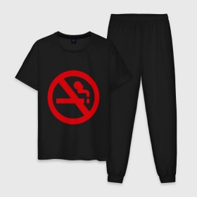 Мужская пижама хлопок с принтом Нет курению! в Кировске, 100% хлопок | брюки и футболка прямого кроя, без карманов, на брюках мягкая резинка на поясе и по низу штанин
 | no smoking | smoke | дым | запрет | нет | против