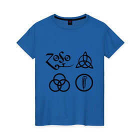 Женская футболка хлопок с принтом Led Zeppelin simbols в Кировске, 100% хлопок | прямой крой, круглый вырез горловины, длина до линии бедер, слегка спущенное плечо | led zeppelin