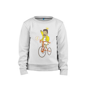 Детский свитшот хлопок с принтом Фредди на велосипеде в Кировске, 100% хлопок | круглый вырез горловины, эластичные манжеты, пояс и воротник | queen | велосипед | меломанам | музыка | прикол | рок | фрэдди меркьюри