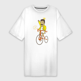 Платье-футболка хлопок с принтом Фредди на велосипеде в Кировске,  |  | queen | велосипед | меломанам | музыка | прикол | рок | фрэдди меркьюри