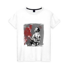 Женская футболка хлопок с принтом Фредди в Кировске, 100% хлопок | прямой крой, круглый вырез горловины, длина до линии бедер, слегка спущенное плечо | queen | меломанам | музыка | рок | фрэдди меркьюри