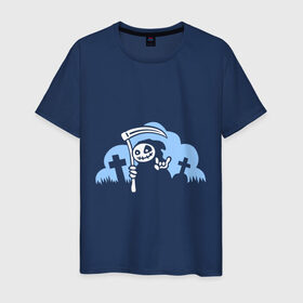 Мужская футболка хлопок с принтом Веселая смерть в Кировске, 100% хлопок | прямой крой, круглый вырез горловины, длина до линии бедер, слегка спущенное плечо. | коса | тыква | хэллоуин