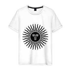 Мужская футболка хлопок с принтом Солнечный диск в Кировске, 100% хлопок | прямой крой, круглый вырез горловины, длина до линии бедер, слегка спущенное плечо. | Тематика изображения на принте: солнечный диск | солнце | солнышко | ярило