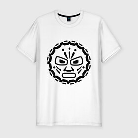 Мужская футболка премиум с принтом Маска индейских племен в Кировске, 92% хлопок, 8% лайкра | приталенный силуэт, круглый вырез ворота, длина до линии бедра, короткий рукав | ацтеки | индейцы | культ | майа | маска | племя