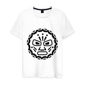Мужская футболка хлопок с принтом Маска индейских племен в Кировске, 100% хлопок | прямой крой, круглый вырез горловины, длина до линии бедер, слегка спущенное плечо. | ацтеки | индейцы | культ | майа | маска | племя