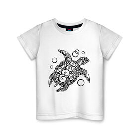 Детская футболка хлопок с принтом Черепашка в Кировске, 100% хлопок | круглый вырез горловины, полуприлегающий силуэт, длина до линии бедер | морская | панцирь | черепаха