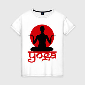 Женская футболка хлопок с принтом Медитация в Кировске, 100% хлопок | прямой крой, круглый вырез горловины, длина до линии бедер, слегка спущенное плечо | 