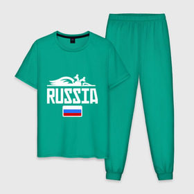 Мужская пижама хлопок с принтом Россия Флаг в Кировске, 100% хлопок | брюки и футболка прямого кроя, без карманов, на брюках мягкая резинка на поясе и по низу штанин
 | герб | орел | россия | триколор | флаг