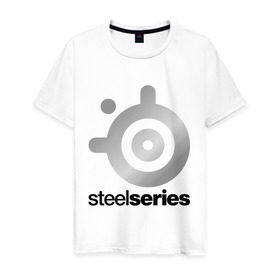 Мужская футболка хлопок с принтом SteelSeries в Кировске, 100% хлопок | прямой крой, круглый вырез горловины, длина до линии бедер, слегка спущенное плечо. | logo | series | steel | steelseries | логотип | серебро | хром | эмблема