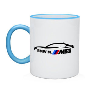 Кружка двухцветная с принтом BMW M5 в Кировске, керамика | объем — 330 мл, диаметр — 80 мм. Цветная ручка и кайма сверху, в некоторых цветах — вся внутренняя часть | bmw | m5 | автомобиль | бмв | м5