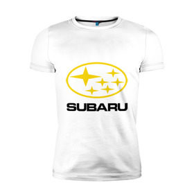 Мужская футболка премиум с принтом Subaru Logo в Кировске, 92% хлопок, 8% лайкра | приталенный силуэт, круглый вырез ворота, длина до линии бедра, короткий рукав | Тематика изображения на принте: logo | subaru | автомобиль | логотип | марка | субару