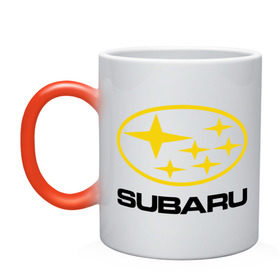 Кружка хамелеон с принтом Subaru Logo в Кировске, керамика | меняет цвет при нагревании, емкость 330 мл | Тематика изображения на принте: logo | subaru | автомобиль | логотип | марка | субару