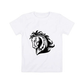 Детская футболка хлопок с принтом Величественный конь в Кировске, 100% хлопок | круглый вырез горловины, полуприлегающий силуэт, длина до линии бедер | величественный | голова | конь | лошадь | скакун