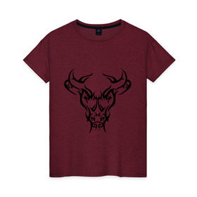 Женская футболка хлопок с принтом Тату бык в Кировске, 100% хлопок | прямой крой, круглый вырез горловины, длина до линии бедер, слегка спущенное плечо | бык | голова | корова | рога | тату