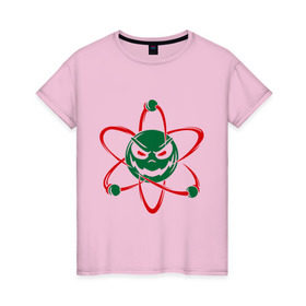 Женская футболка хлопок с принтом Злой атом в Кировске, 100% хлопок | прямой крой, круглый вырез горловины, длина до линии бедер, слегка спущенное плечо | атом | злобный | молекула | физика | химия