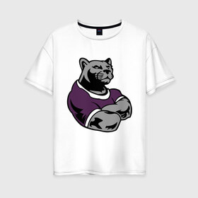 Женская футболка хлопок Oversize с принтом Сильная пантера в Кировске, 100% хлопок | свободный крой, круглый ворот, спущенный рукав, длина до линии бедер
 | качок | мощь | пантера | сила