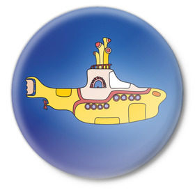 Значок с принтом Yellow Submarine в Кировске,  металл | круглая форма, металлическая застежка в виде булавки | 