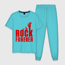 Мужская пижама хлопок с принтом Rock Forever (Рок Навсегда) в Кировске, 100% хлопок | брюки и футболка прямого кроя, без карманов, на брюках мягкая резинка на поясе и по низу штанин
 | гитара